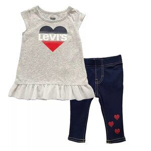 Levi's Baby Infant Girls Heart Leggings & Top Outfit Set Size 6 Months Blue/Gray